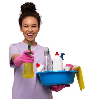 Cleaning Woman Holding Supplies